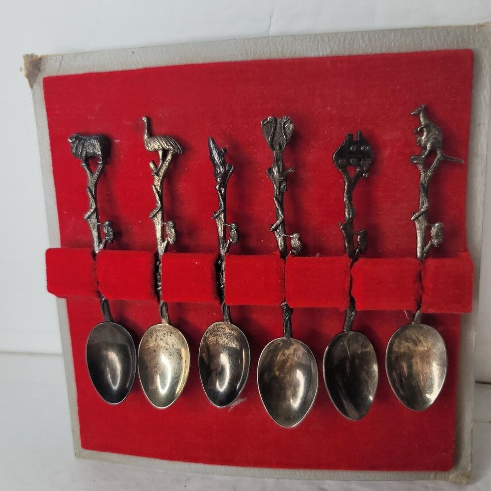 6 Souvenir Spoons Vtg Australian Animals w  Kookaburra Bird  LEGA EPNS AI